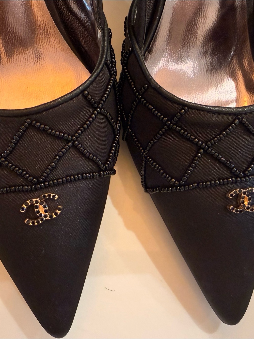 Gently Worn CHANEL Black Beaded Slingback Pointed-Toe Pumps. Vintage! - Picture 11 of 16